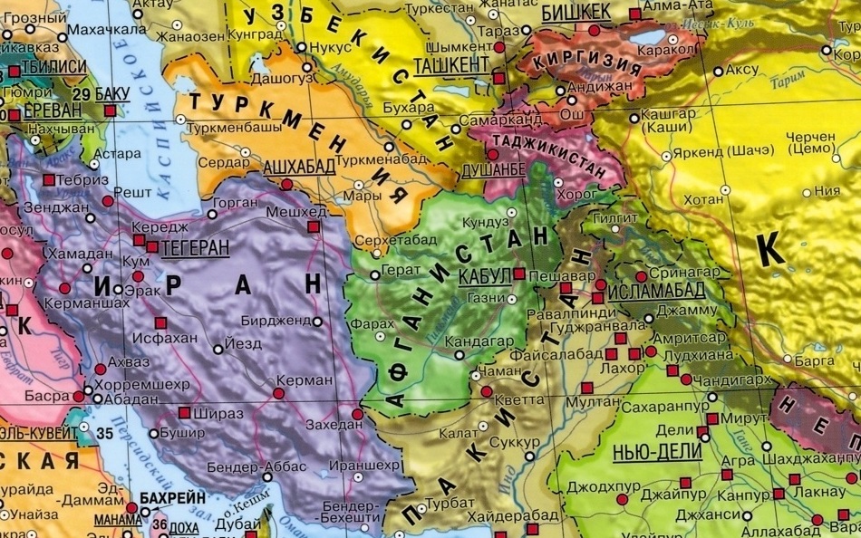 Карта Афганистана - границы с соседними странами