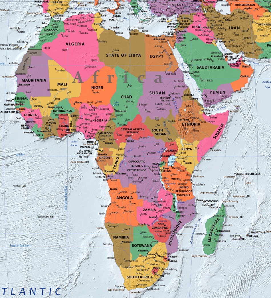 Map of Africa - карта Африки на английском языке