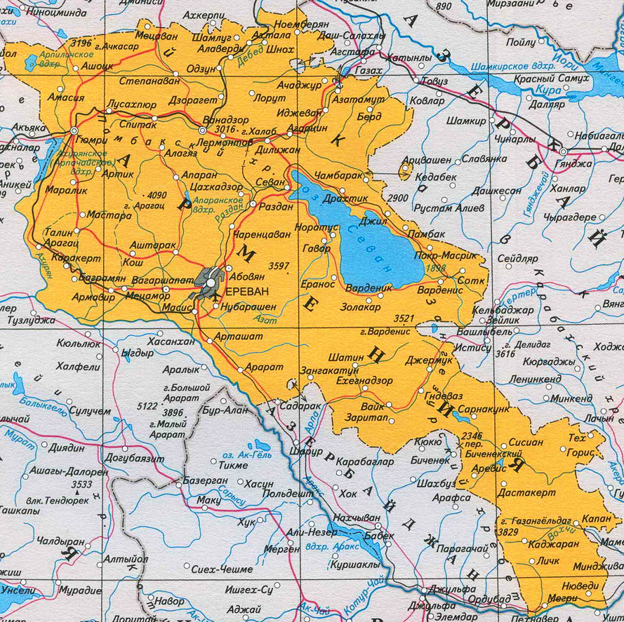 Карта Армении на русском языке с городами подробная