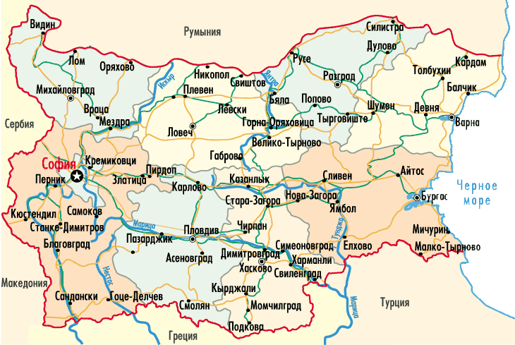 Карта Болгарии на русском языке с городами подробная