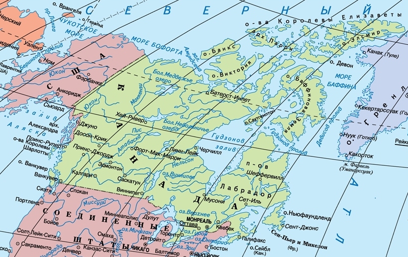 Карта Канады на русском языке с границами