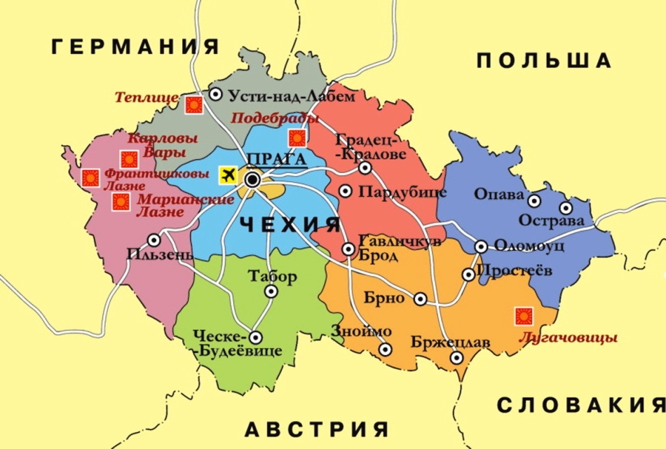 Карта Чехии на русском языке с городами и границами