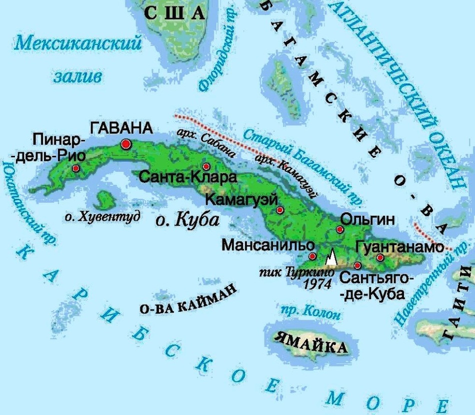Карта Кубы с городами на русском языке