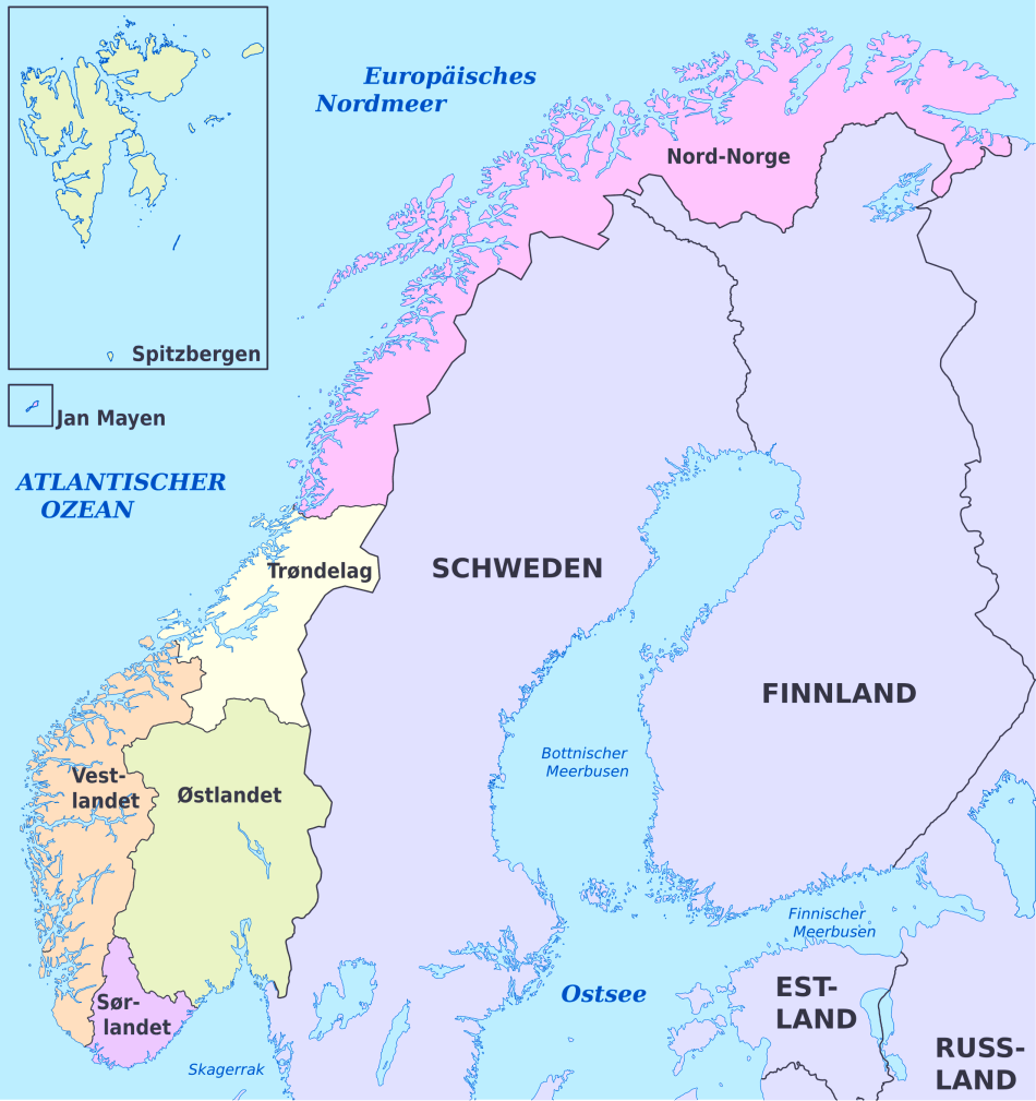 Karte von Norwegen - online und kostenlose