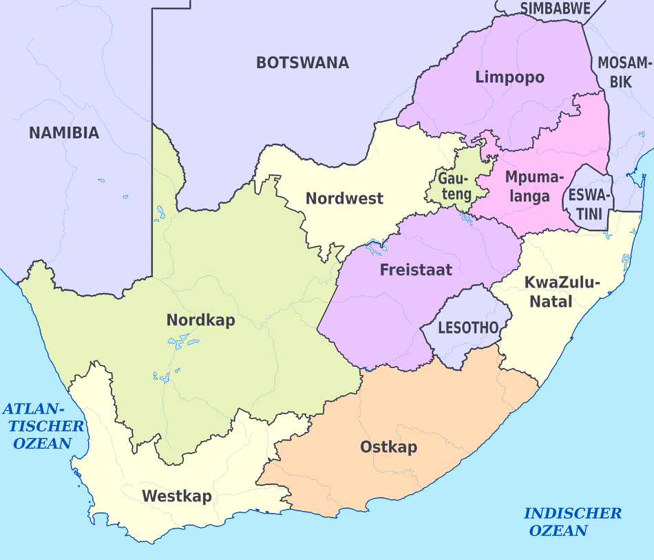 Karte von Südafrika mit Regionen