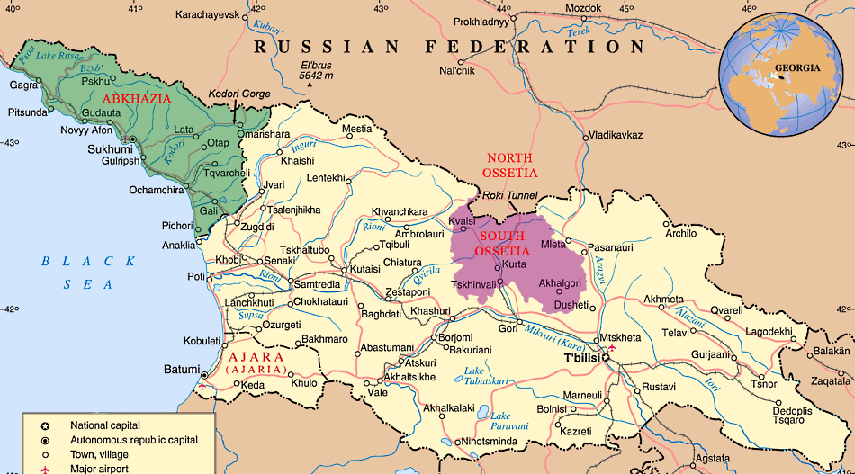 Abchasien Karte mit Städten auf Englisch