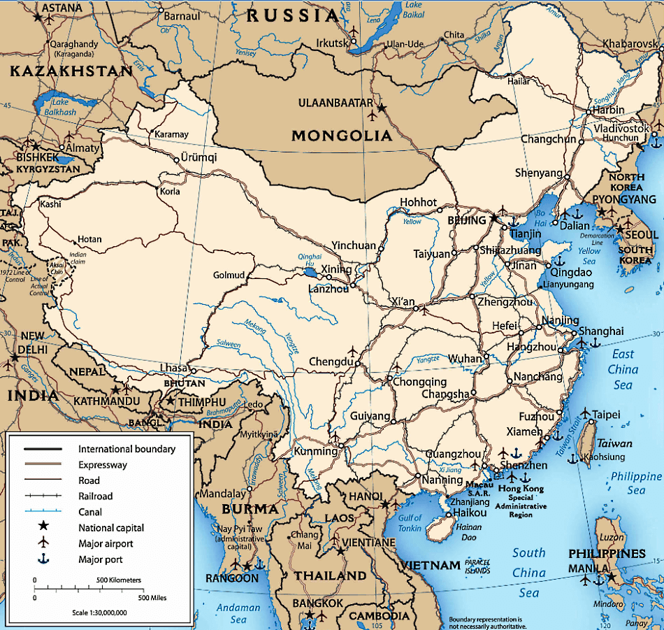 China mapa em inglês