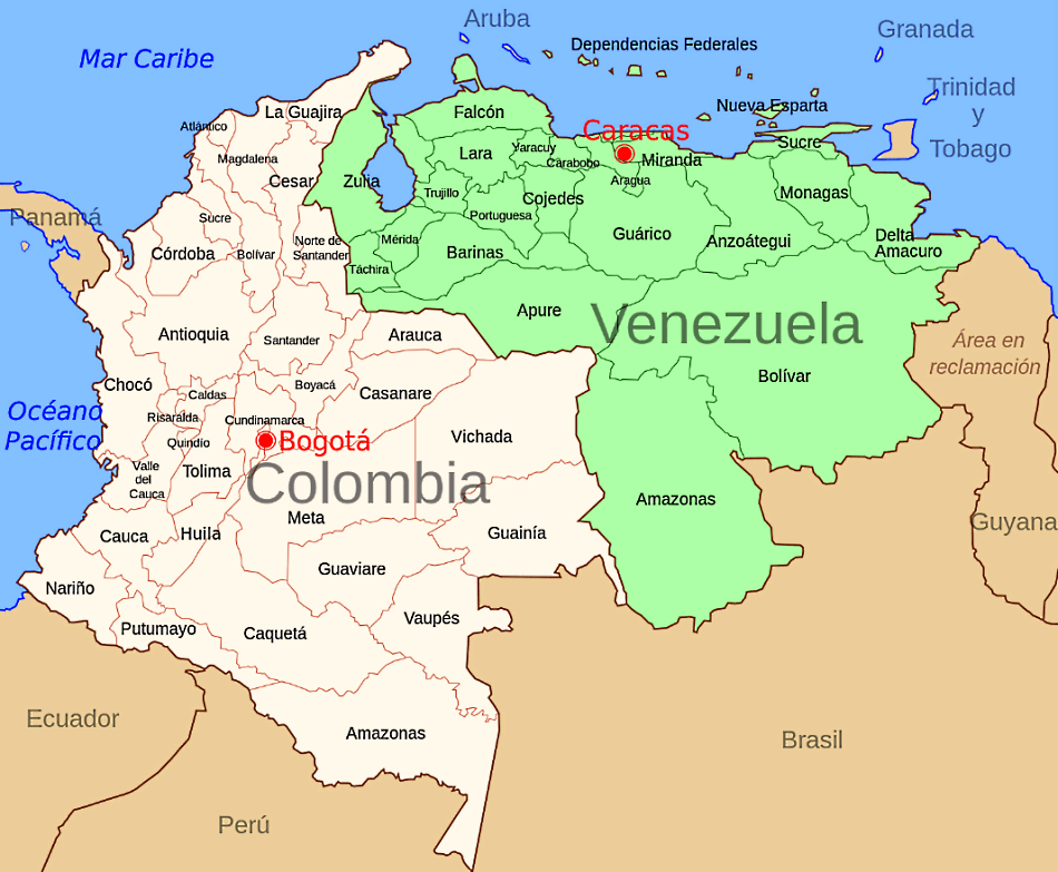 Kolumbien Karte mit Stadten auf Englisch