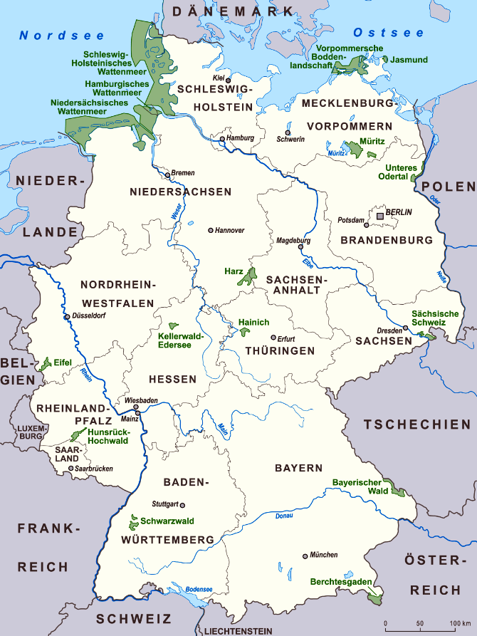 Deutschland Karte mit Städten, Regionen, Flüssen und Seen