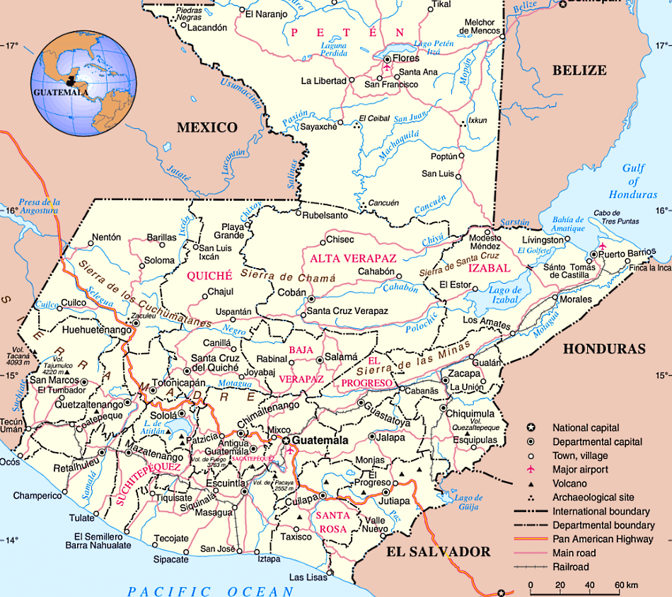 Guatemala Karte auf Englisch