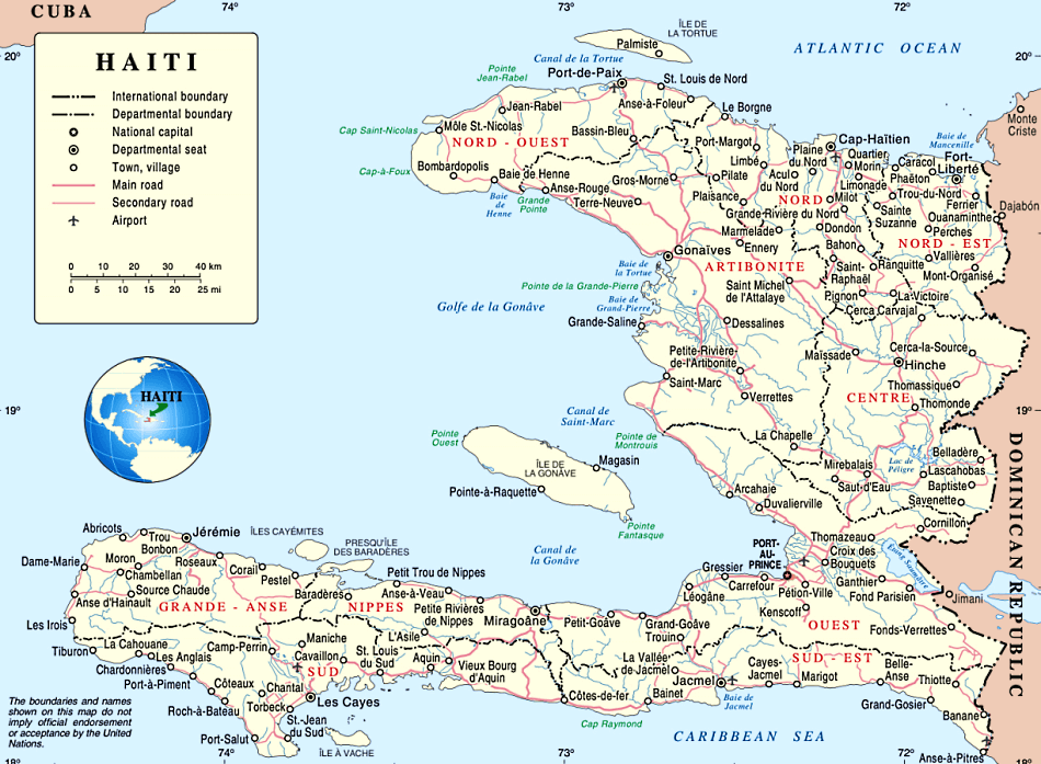Haiti Karte mit Stadten auf Englisch