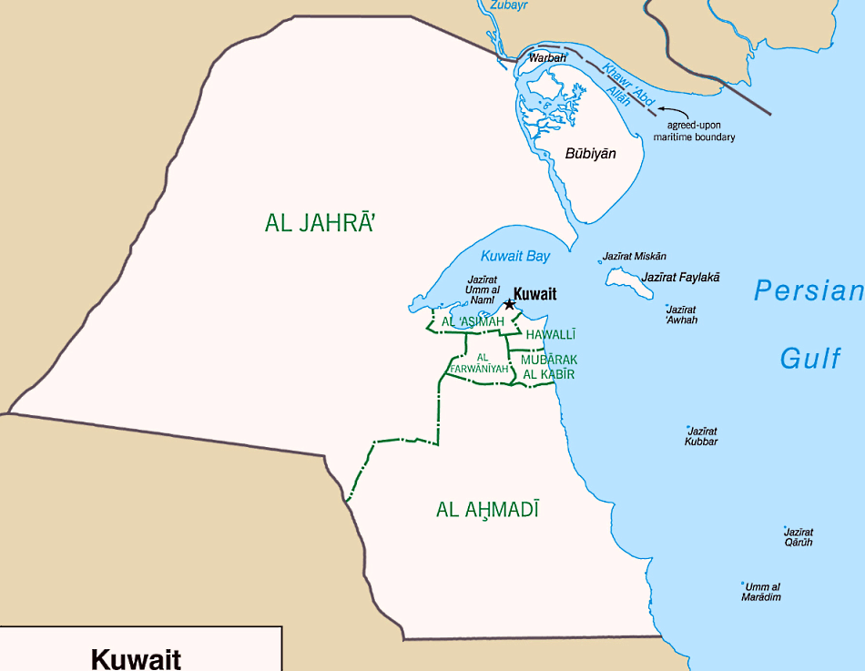 Kuwait Karte mit Regionen