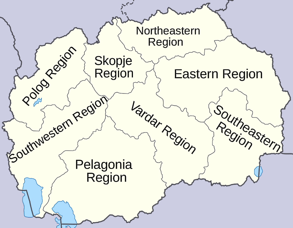Macedônia mapa politico com distritos em inglês