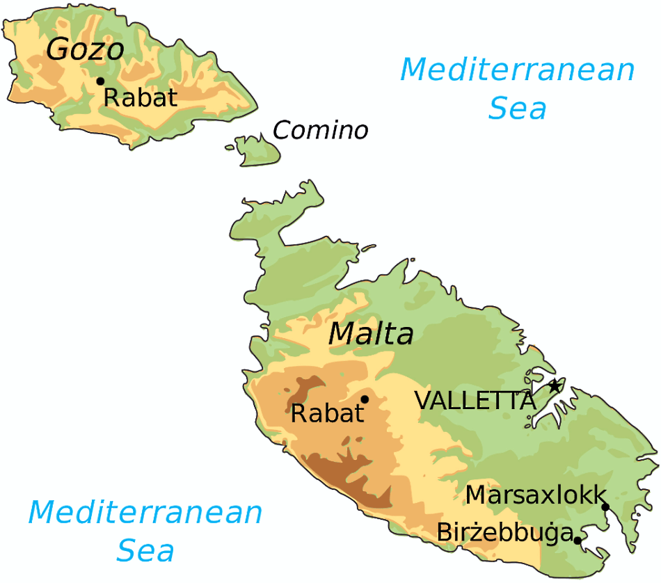 Malta Karte mit Städten auf Englisch