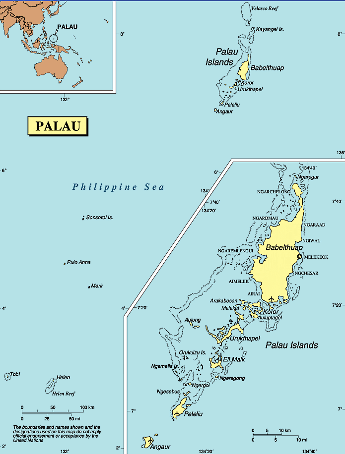 Palau Karte auf Englisch