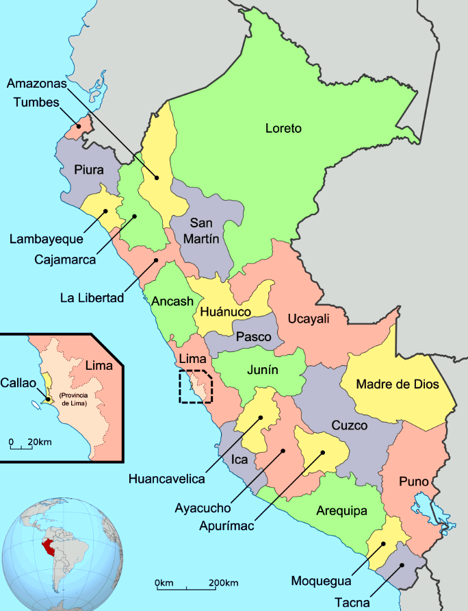 Peru mapa politico com distritos