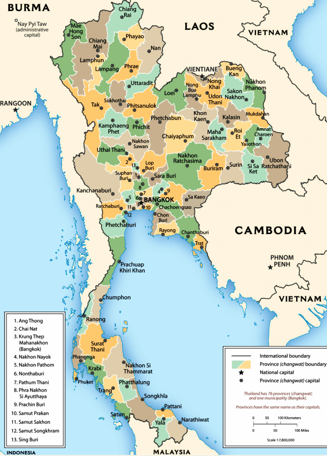 Thailand Karte mit Regionen auf Englisch