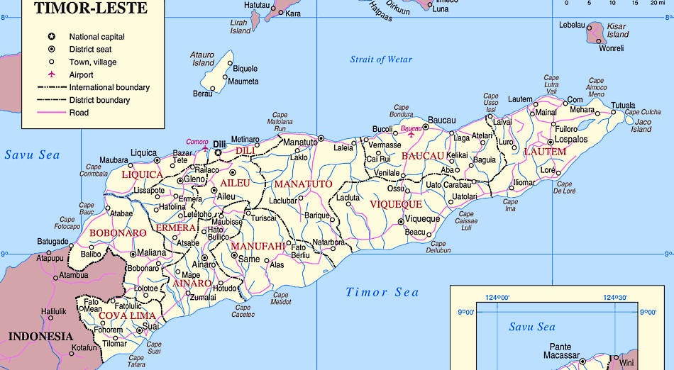 Osttimor Karte mit Stadten auf Englisch