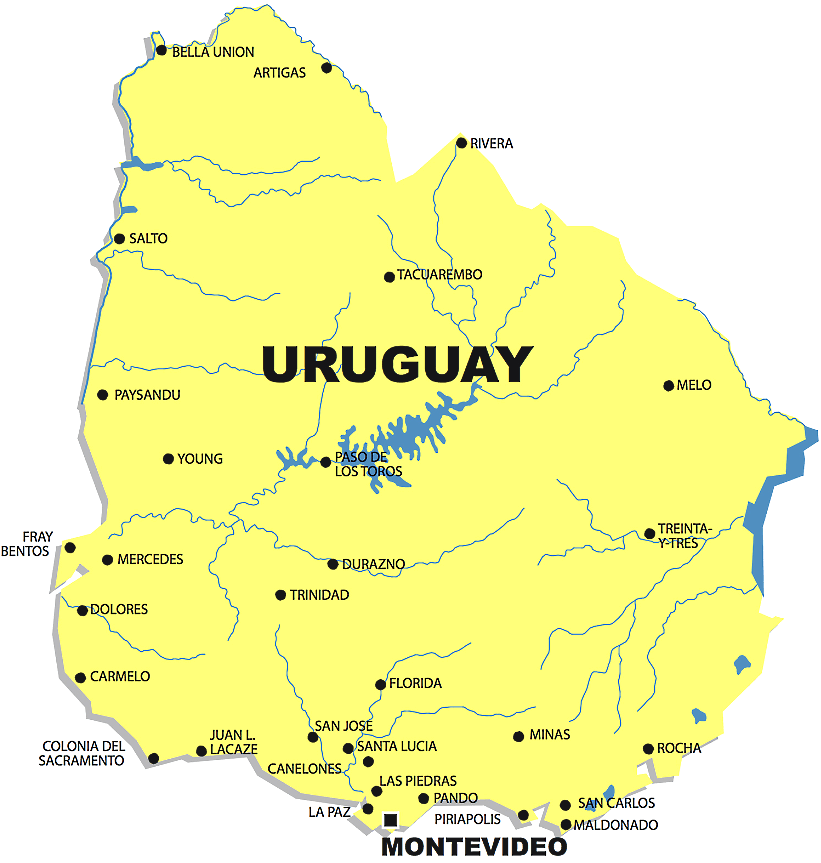 Uruguai mapa com cidades