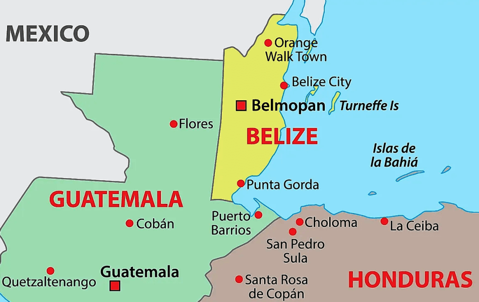 Mapa de Guatemala y Belice con ciudades