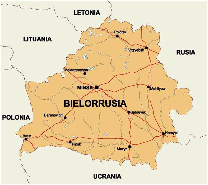 Mapa de Bielorrusia con carreteras