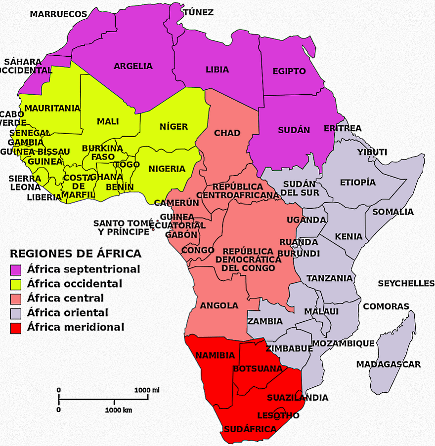 Mapa de África con regiones