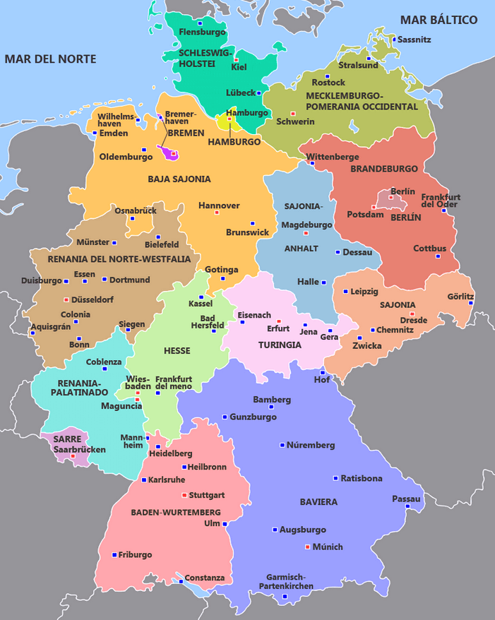 Mapa de Alemania con ciudades y regiones