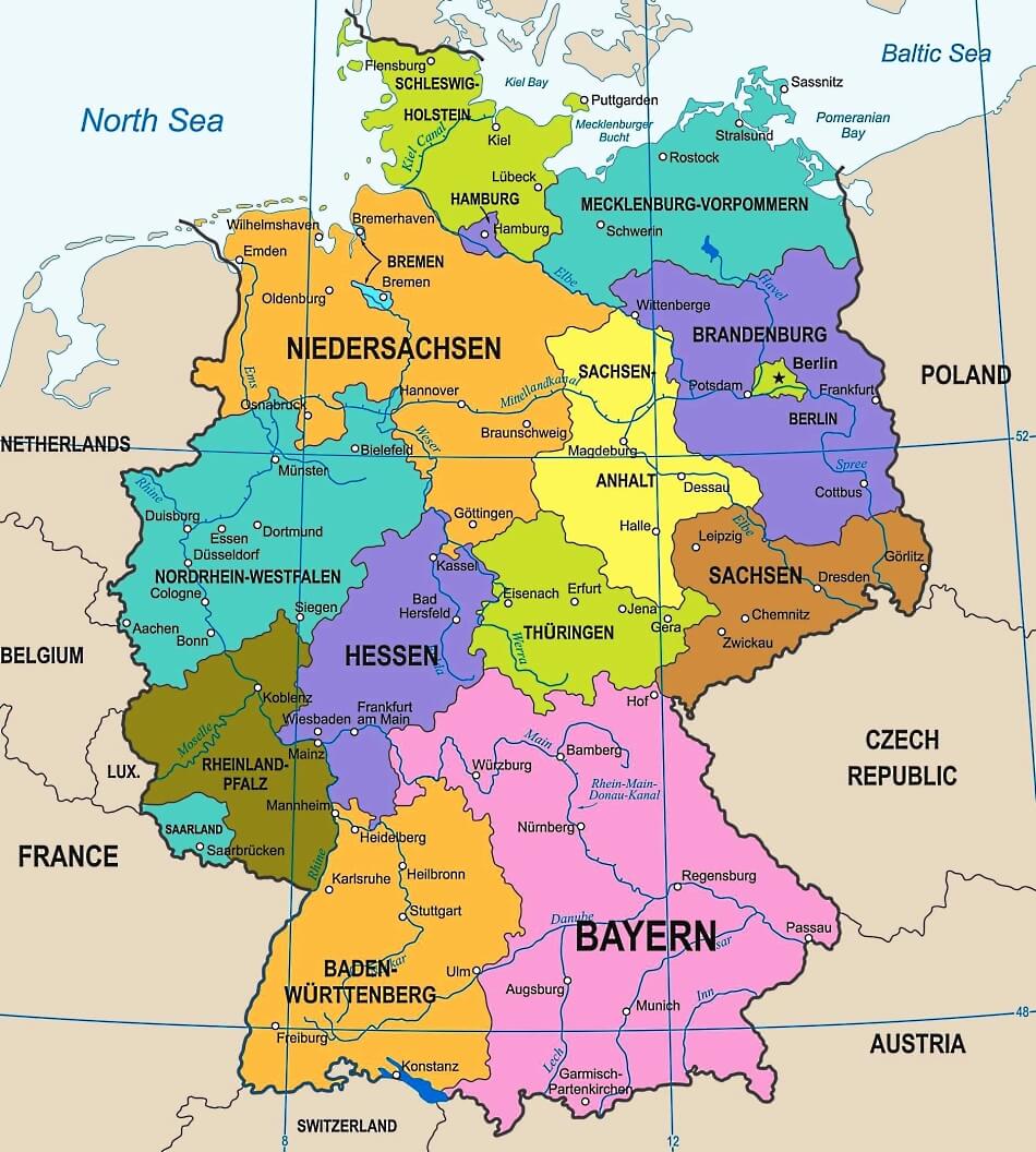 Mapa de Alemania en Inglés