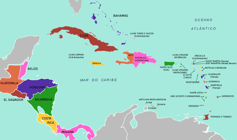 Mapa de América central con el Caribe