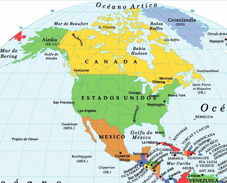 Mapa de America del Norte