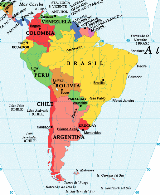 Mapa de América del sur