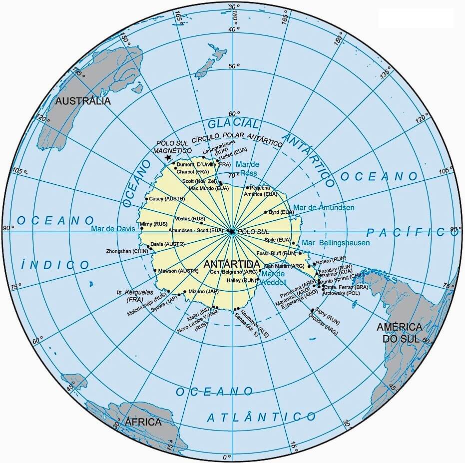 Mapa de la Antártida y sus países
