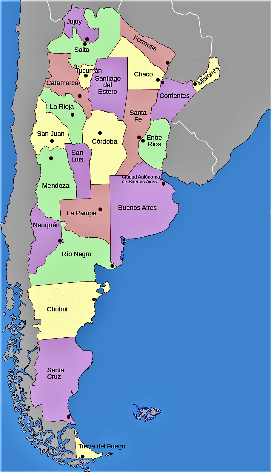 Mapa de Argentina con provincias en español