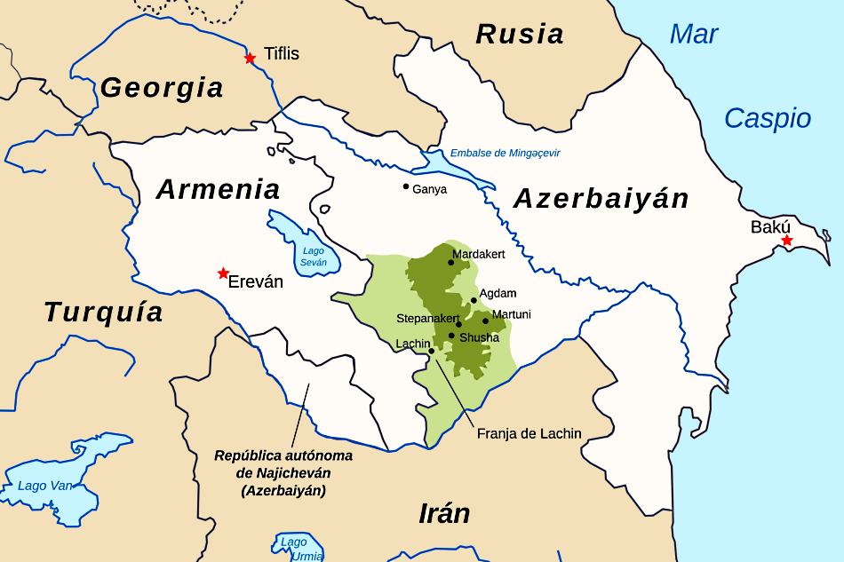 Mapa de Armenia y Azerbaiyán