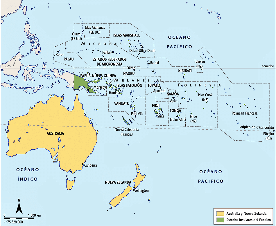 Mapa de Australia y Oceanía