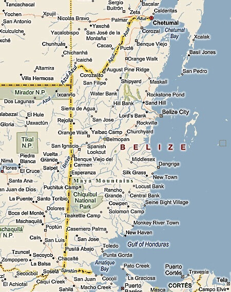 Mapa de Belice con ciudades