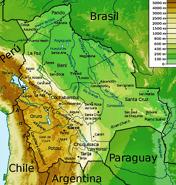 Mapa geográfico de Bolivia