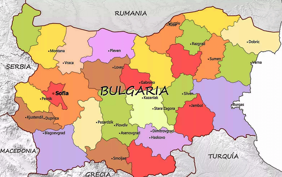 Mapa de Bulgaria con ciudades