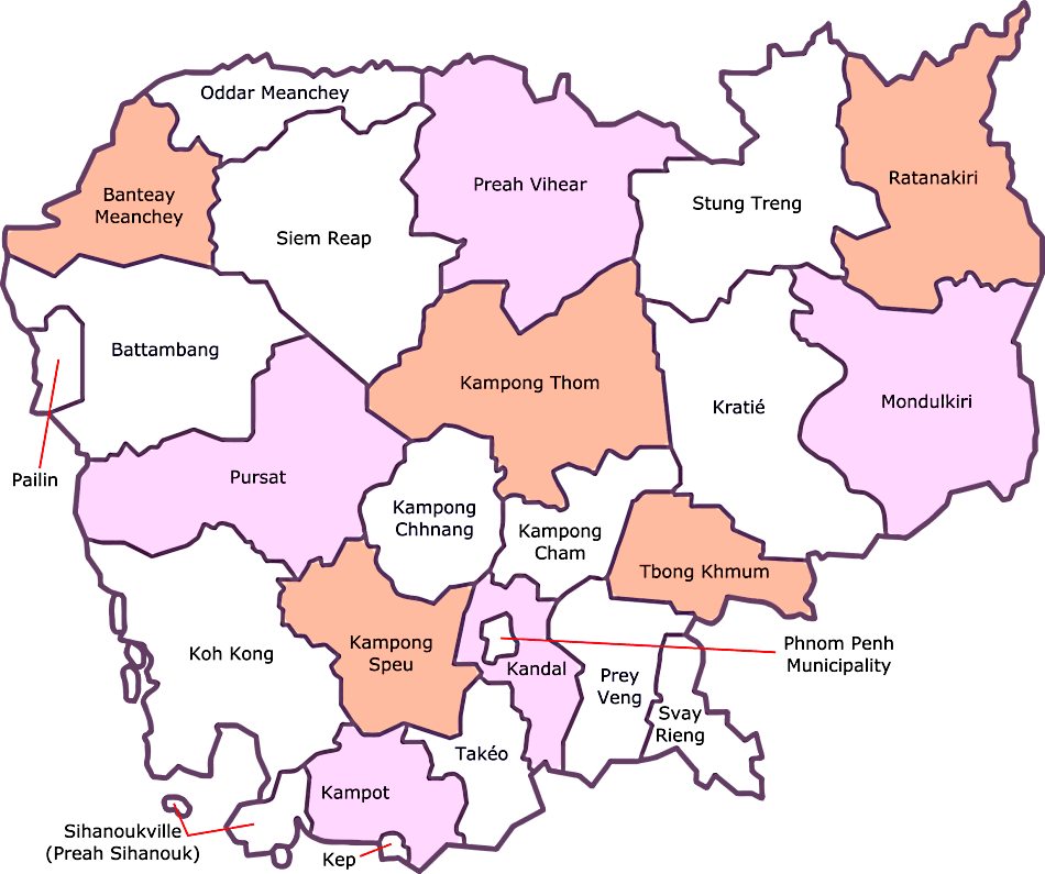 Mapa de Camboya con provincias