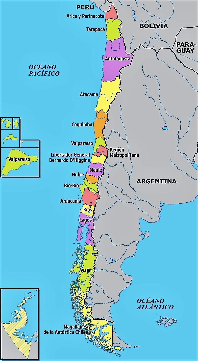 Mapa de Chile con regiones