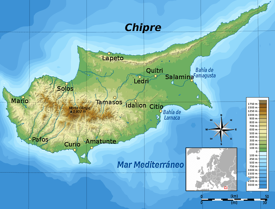 Mapa geográfico de Chipre
