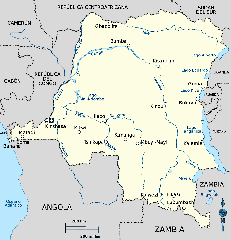 Mapa de la República Democratica del Congo