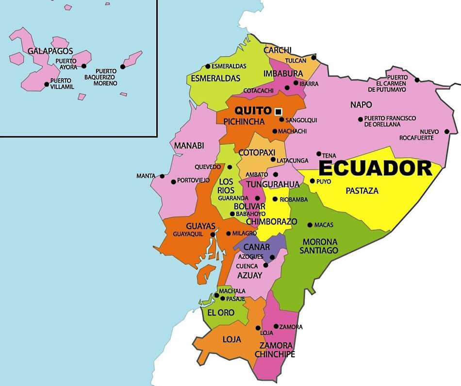 Mapa de Ecuador con provincias y capitales