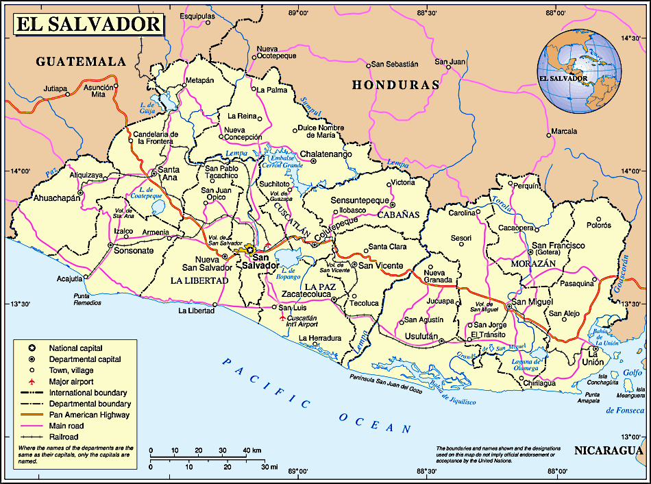 Mapa político de el Salvador