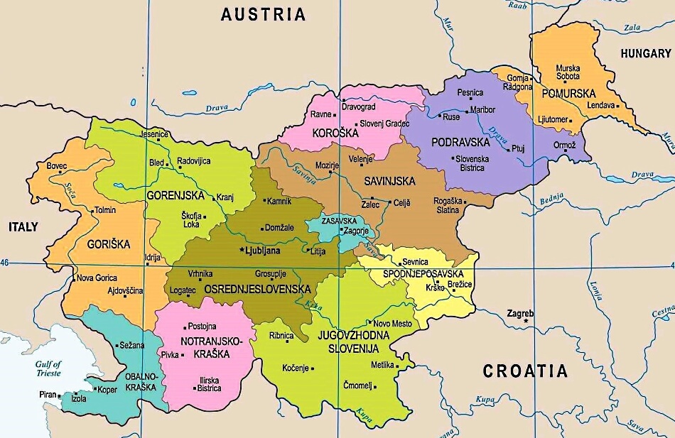 Mapa de Eslovenia con ciudades