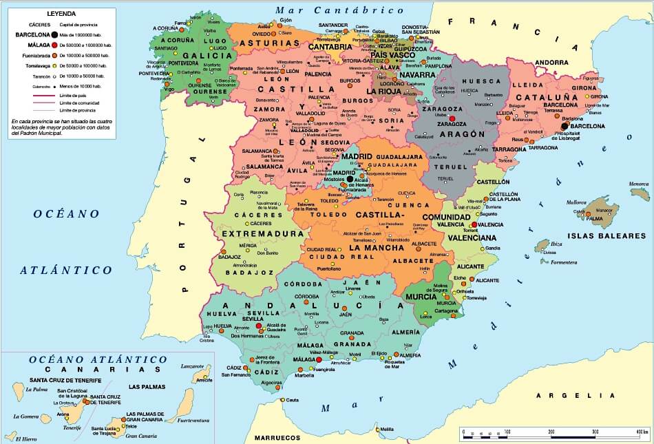 Mapa de España completo con ciudades y provincias