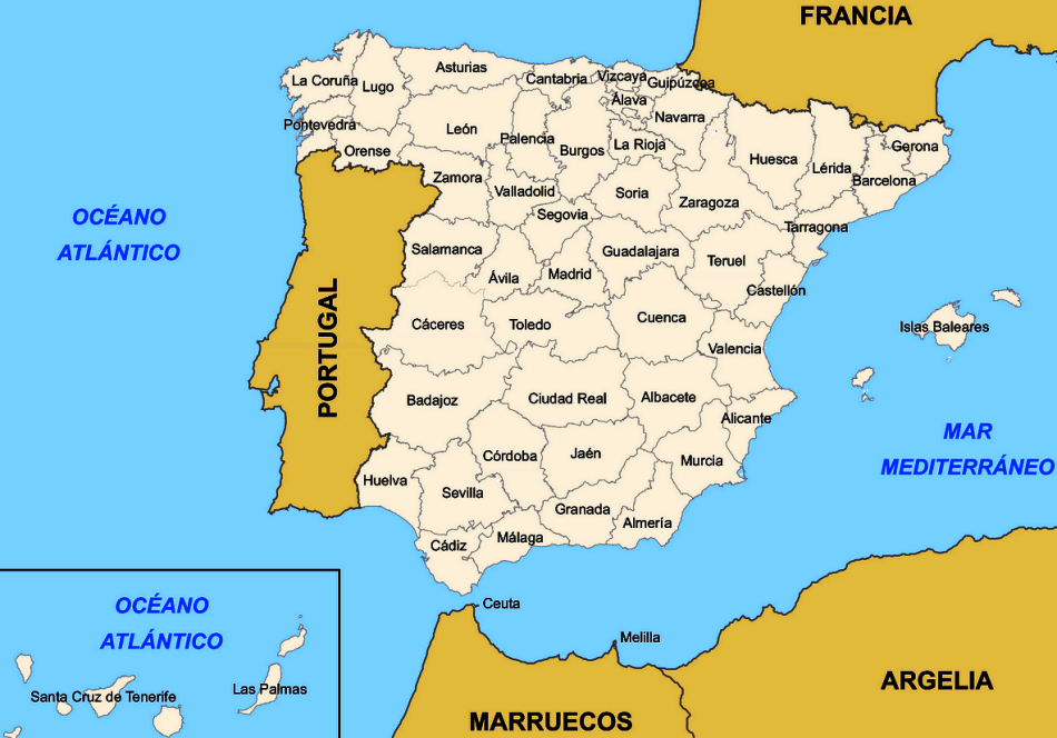 Mapa de España política con provincias y regiones