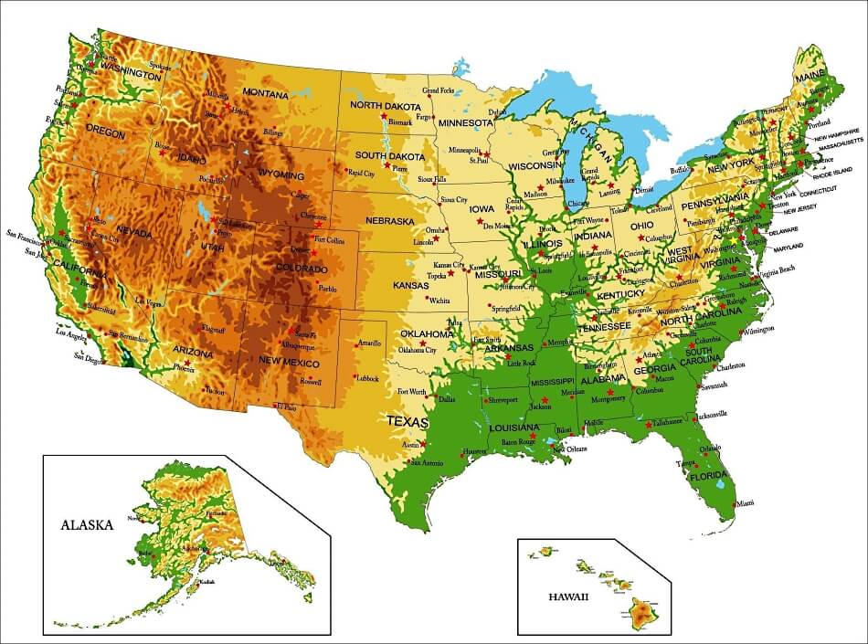 Mapa geográfico de Estados Unidos