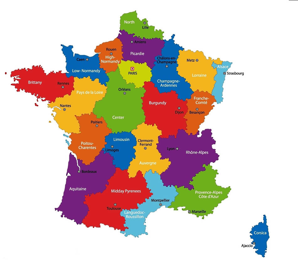 Mapa de Francia con provincias y ciudades