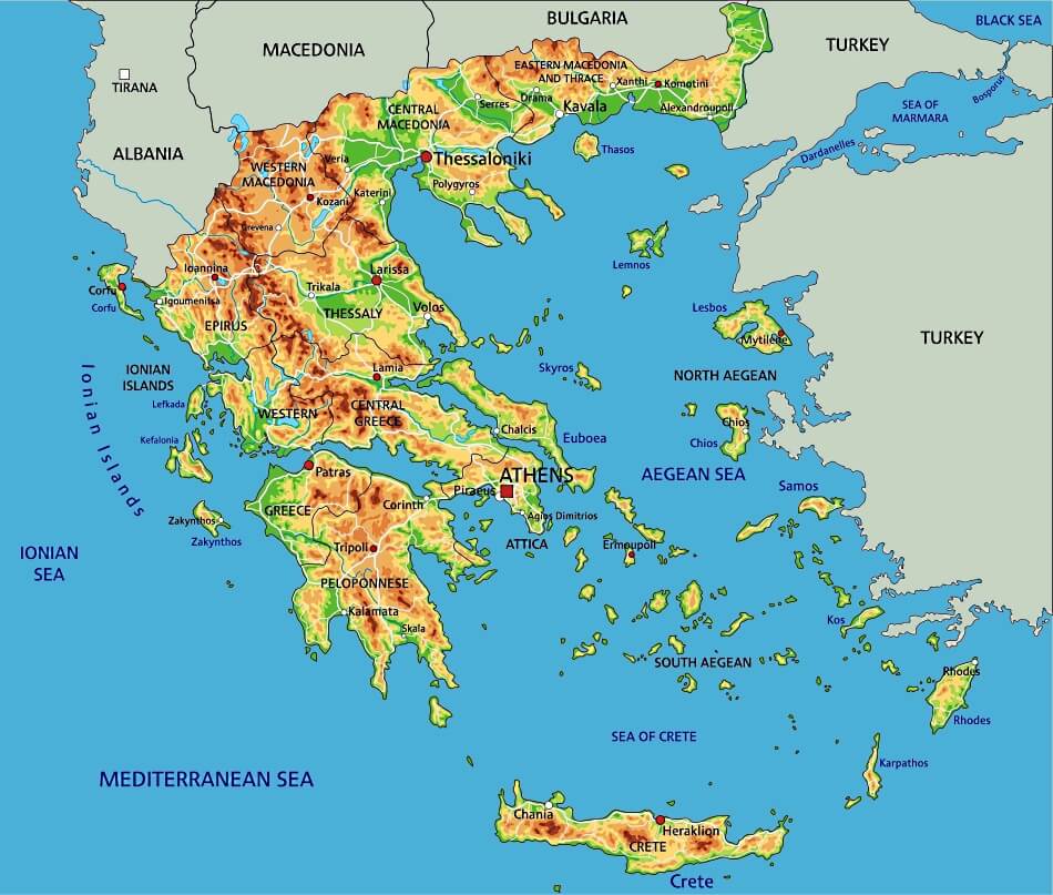 Mapa de Grecia con ciudades